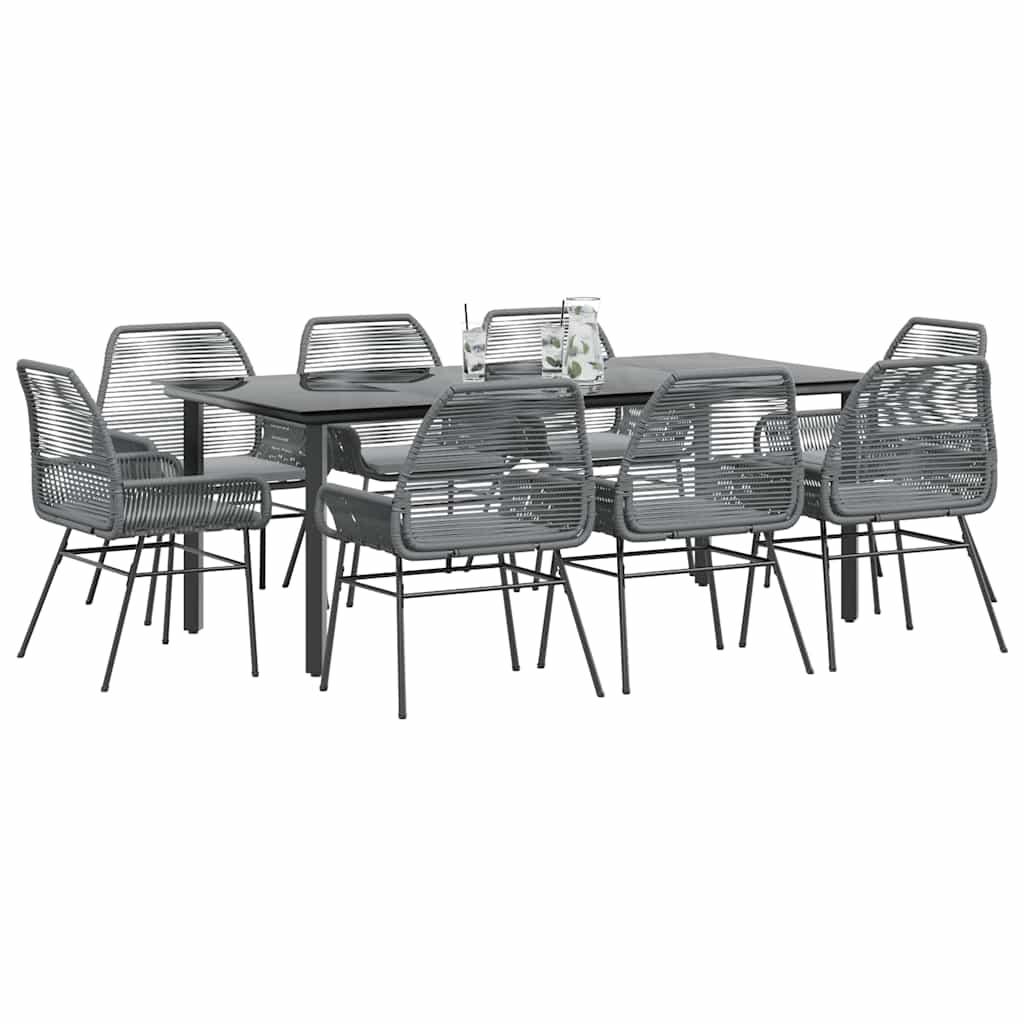 3 Dele Spisebordssæt til Haven M. Hynder Polyrattan Glas Sort - Grå / 200 x 100 x 74 cm / 8