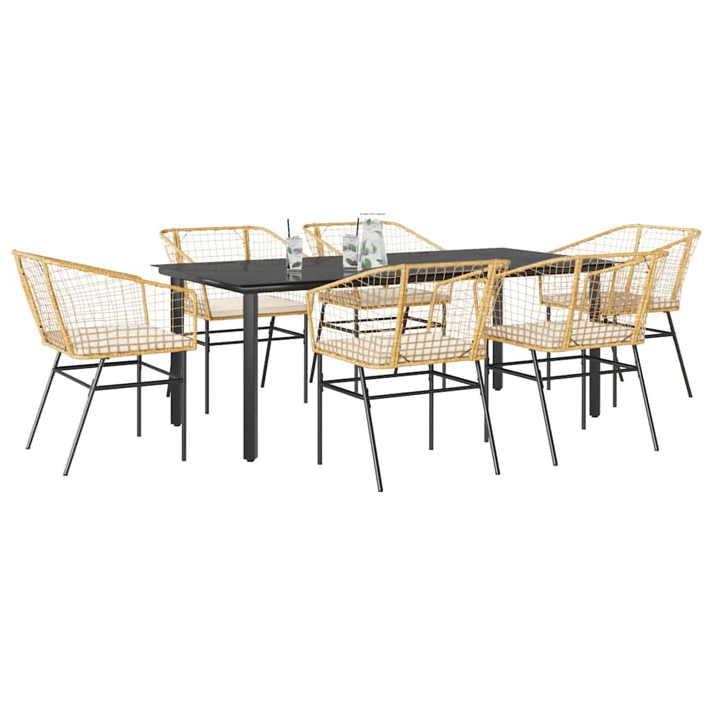 3 Dele Spisebordssæt til Haven Polyrattan Glas Sort - Brun og cremehvid / 200 x 100 x 74 cm / 6