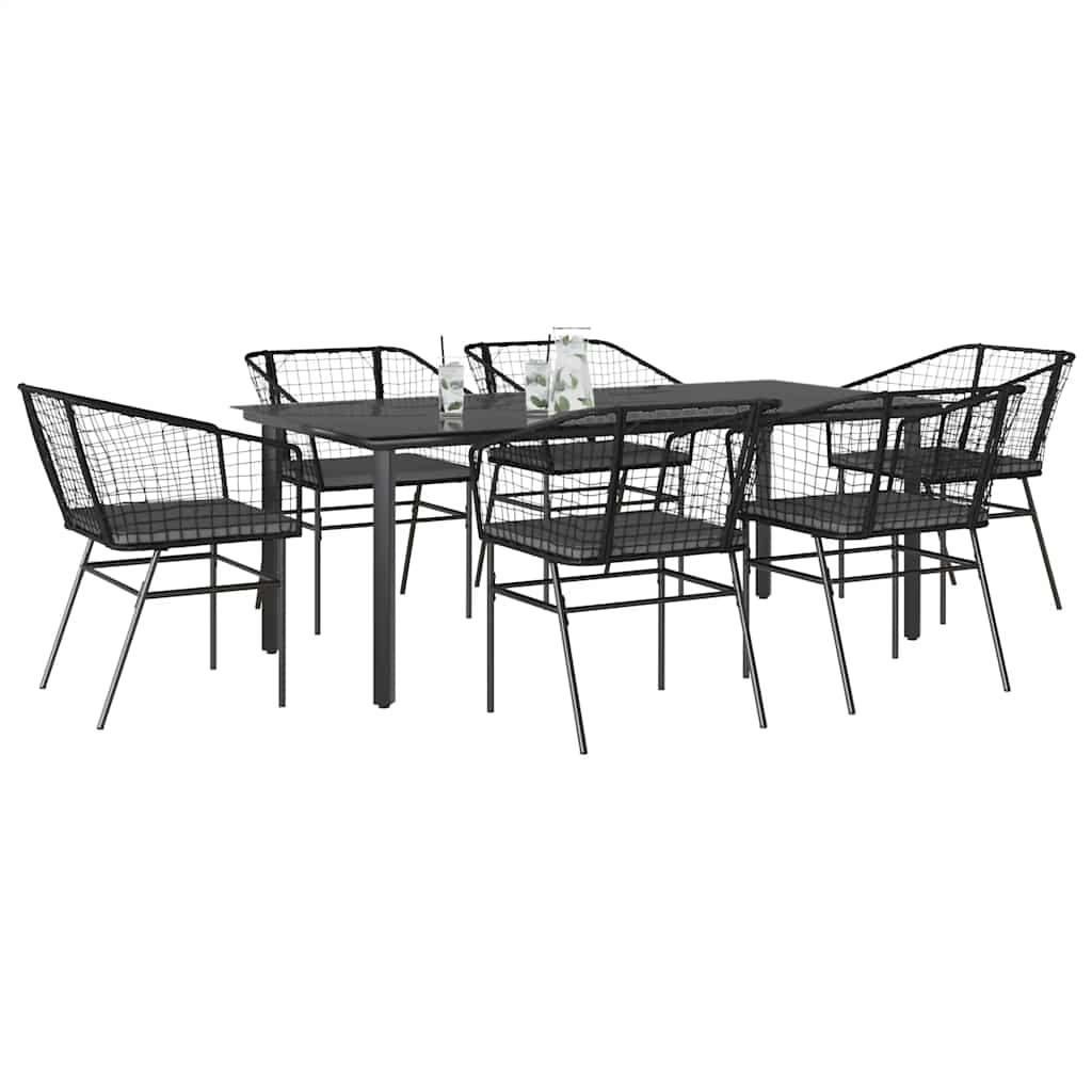 3 Dele Spisebordssæt til Haven Polyrattan Glas Sort - Sort og mørkegrå / 200 x 100 x 74 cm / 6