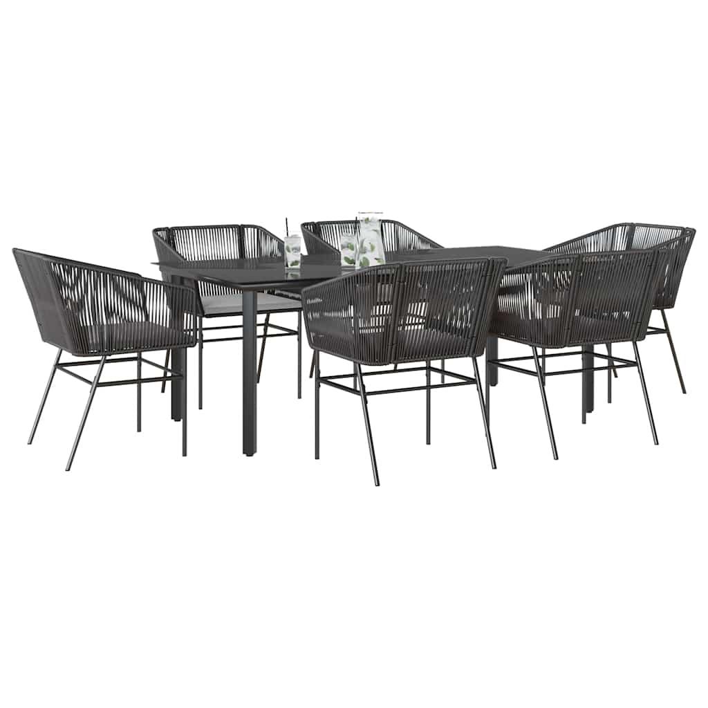 3 Dele Spisebordssæt til Haven M. Hynder Polyrattan Glas Sort - Sort / 200 x 100 x 74 cm / 6