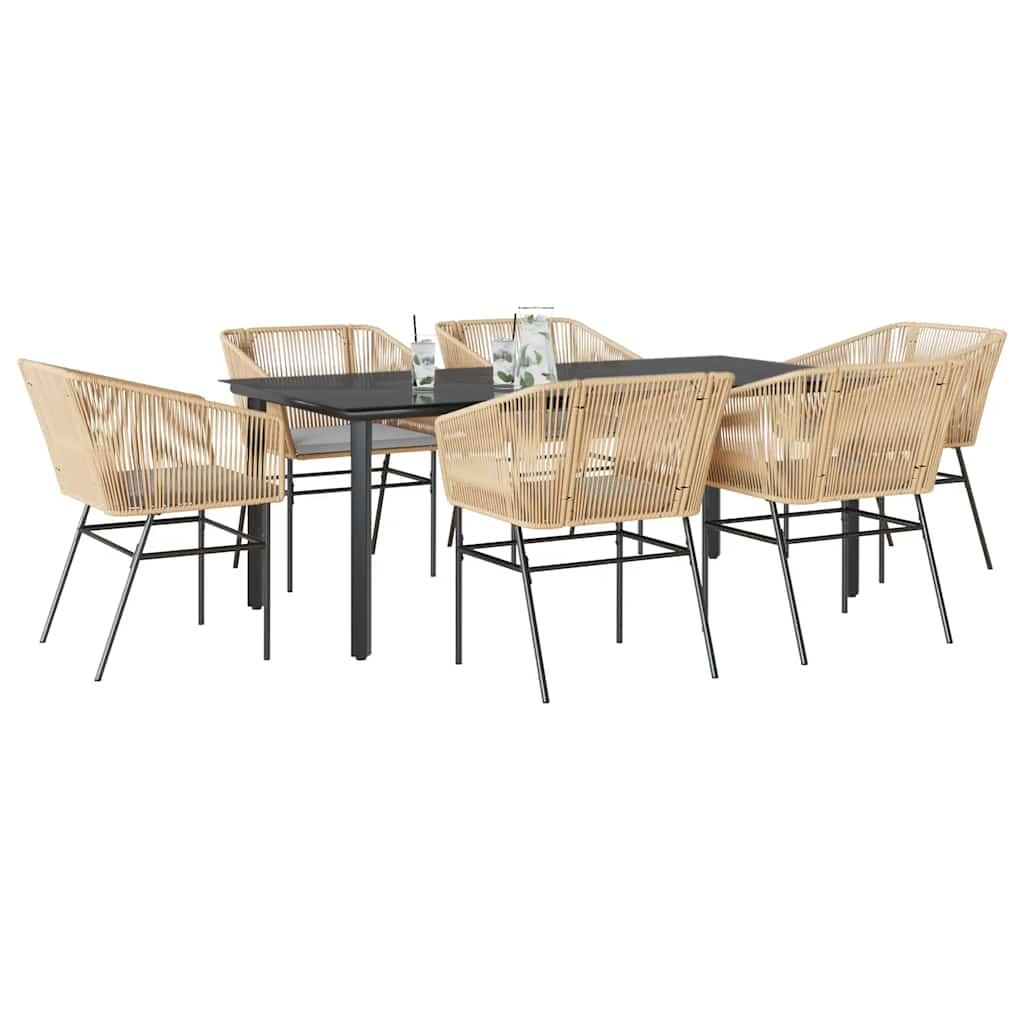 3 Dele Spisebordssæt til Haven M. Hynder Polyrattan Glas Sort - Brun / 200 x 100 x 74 cm / 6