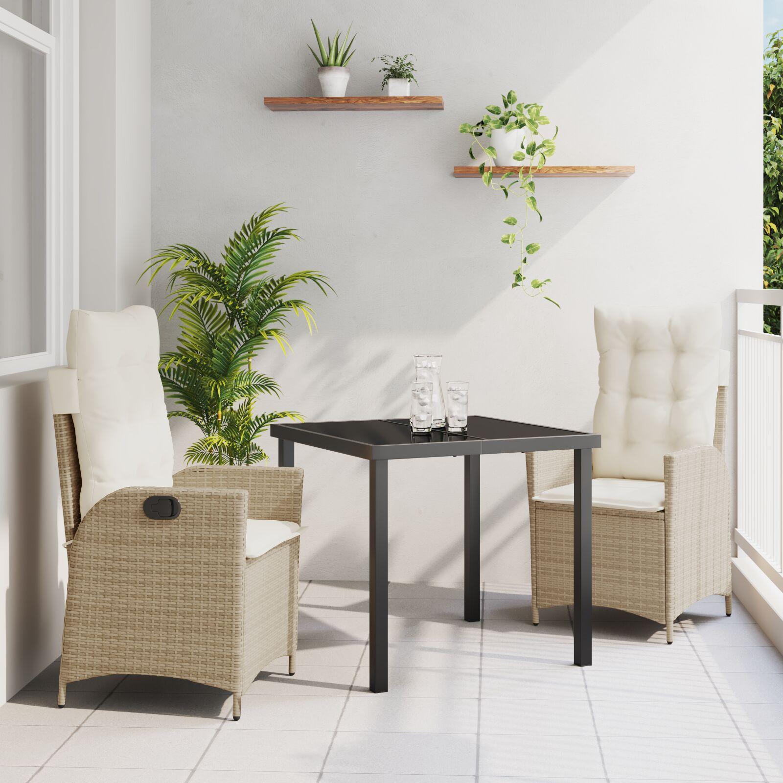 Have spisebordssæt med puder - 3 dele i beige polyrattan