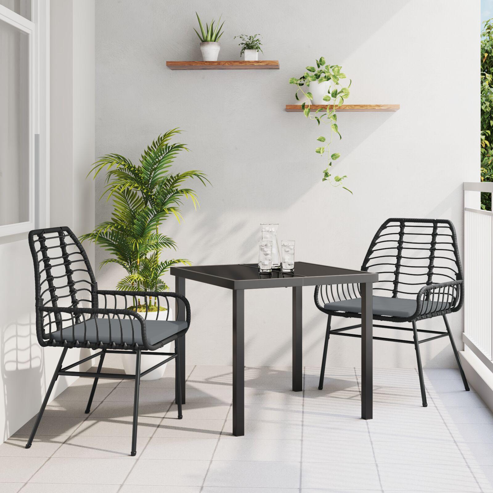 Have spisebordssæt i sort polyrattan - 3 dele, 2 personer
