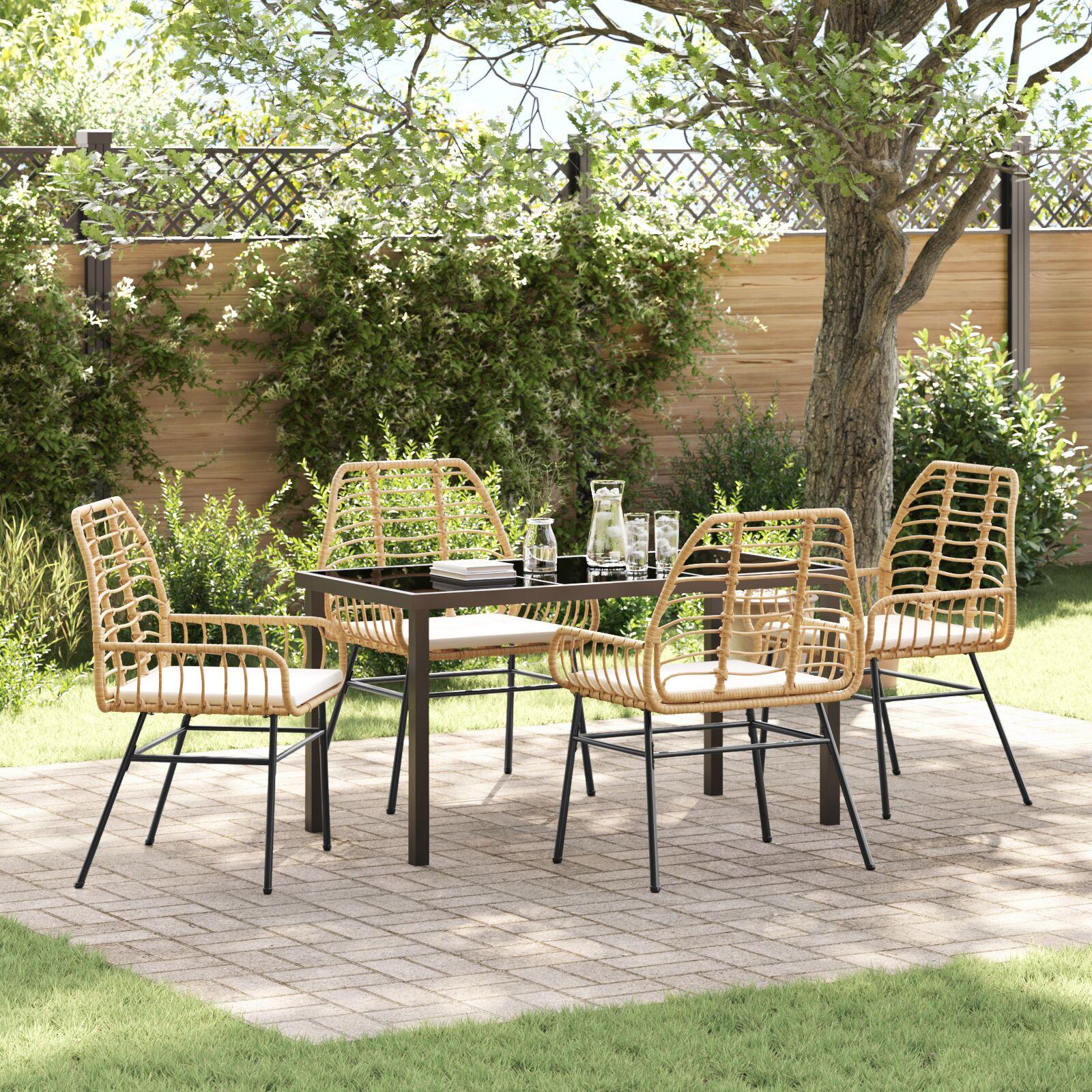 Have Spisebordssæt 5 Dele Polyrattan - Naturlig og creme hvid / 140 cm