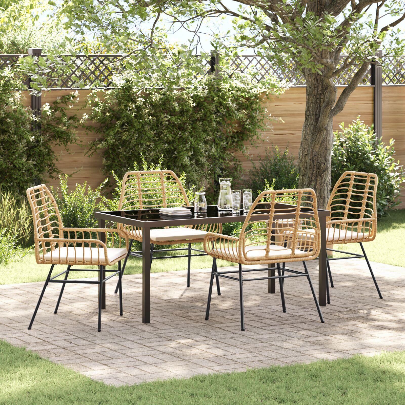 Have spisebordssæt i brun polyrattan - 5 dele, 4 stole + bord