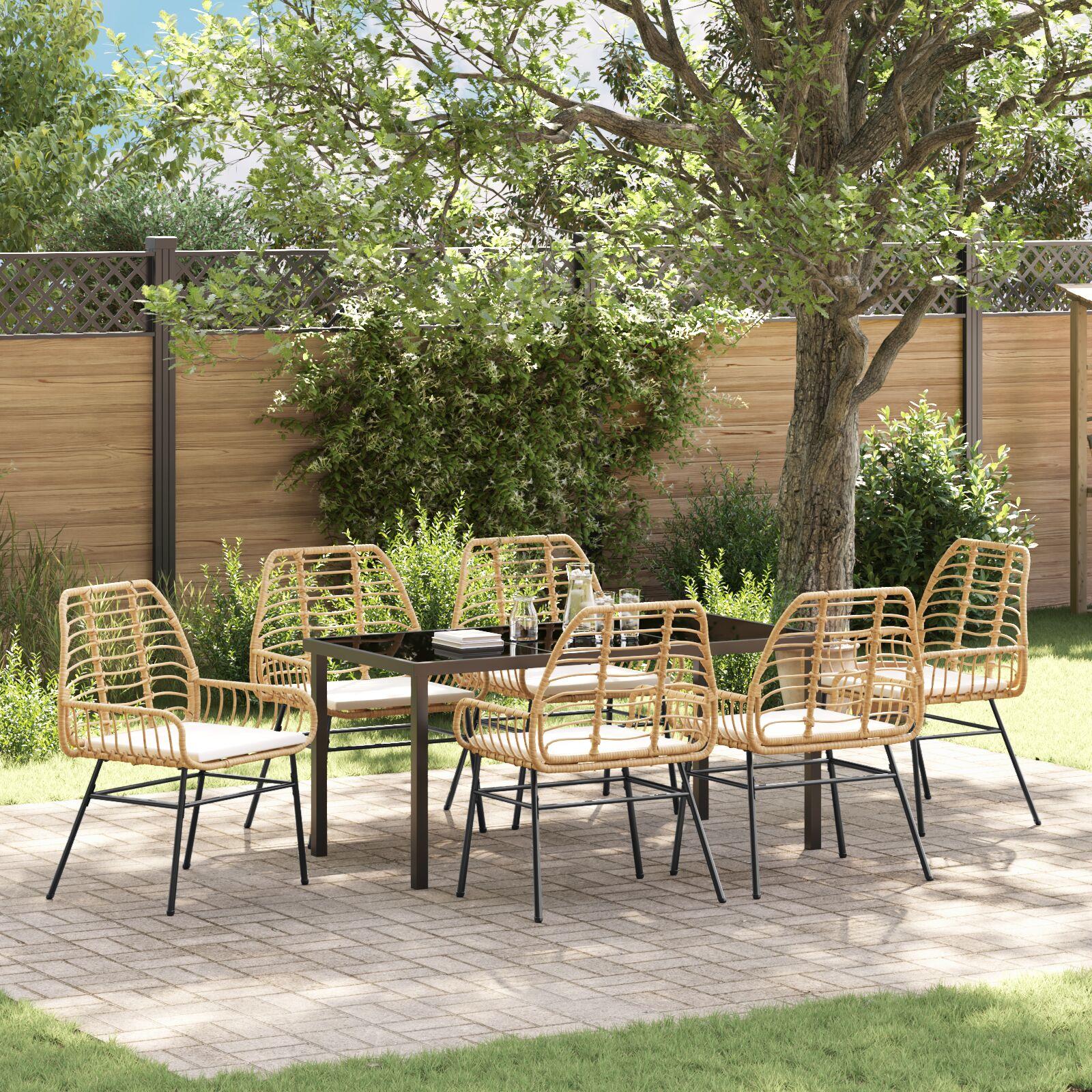 Have spisebordssæt i brun polyrattan - 7 dele, 6 pladser