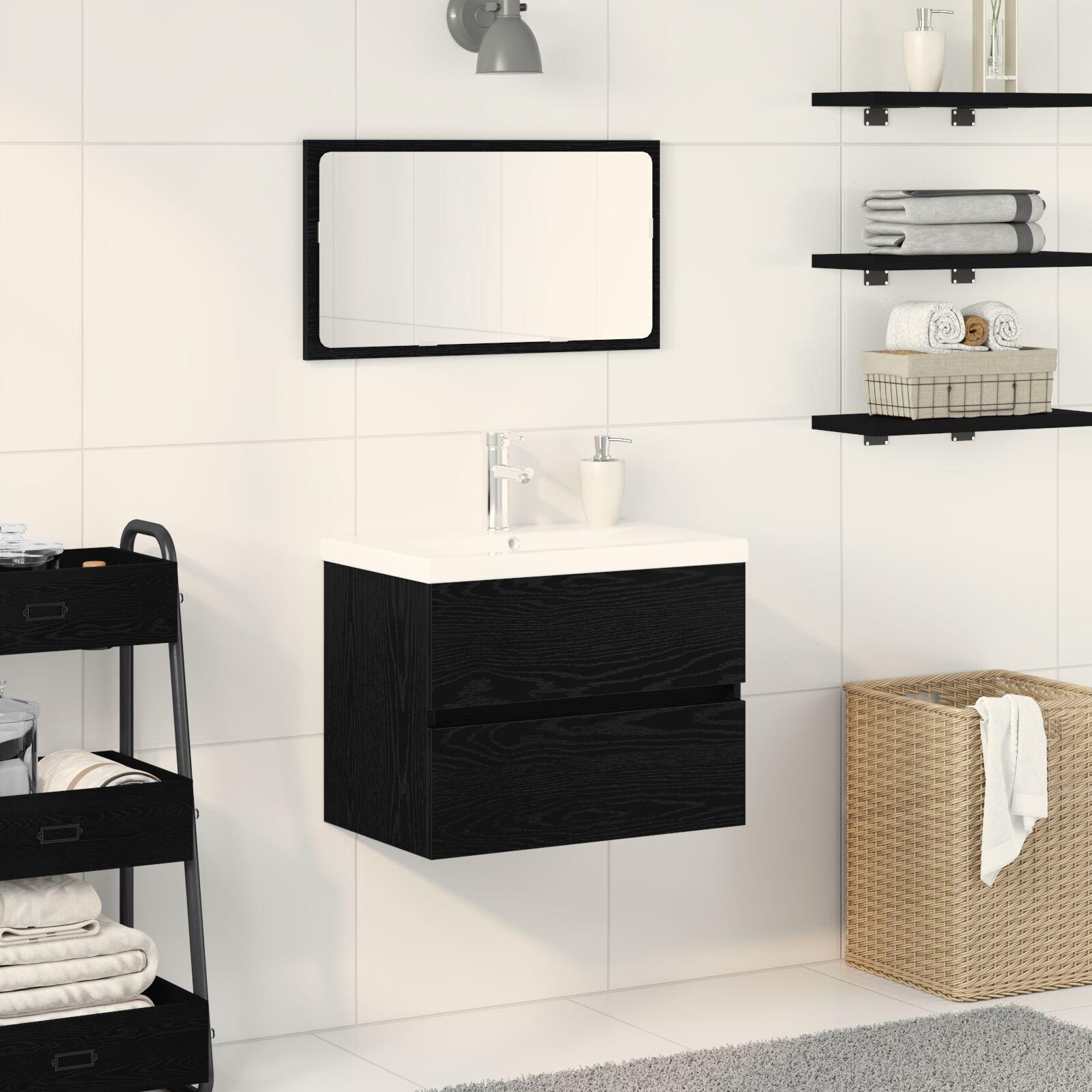 Badeværelsesskabsunder Sort eg 60 x 39 x 62 cm Konstrueret træ