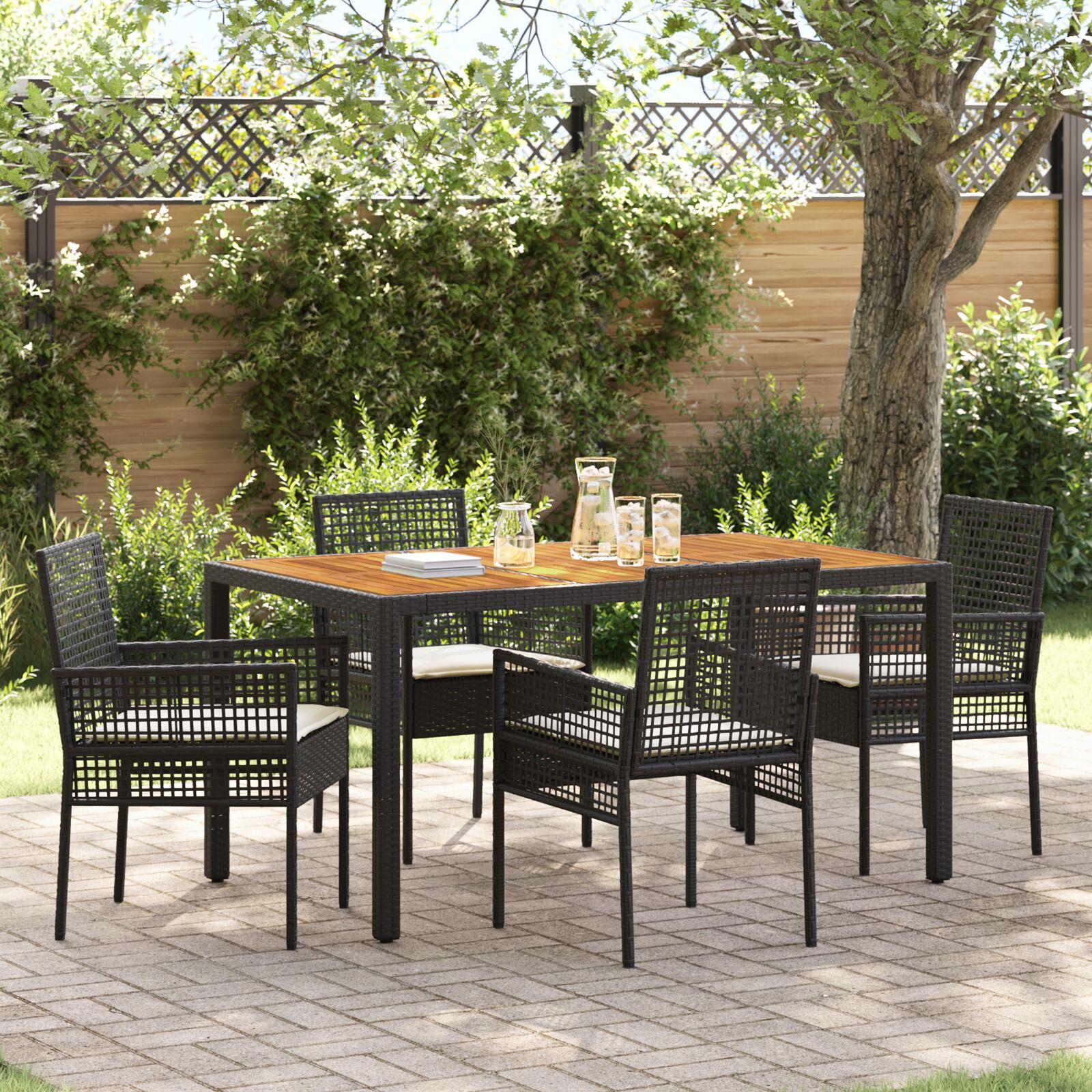 Have Spisebordssæt 5 Dele Polyrattan - Sort og cremefarvet / 150 x 90 x 75 cm / 4-personers