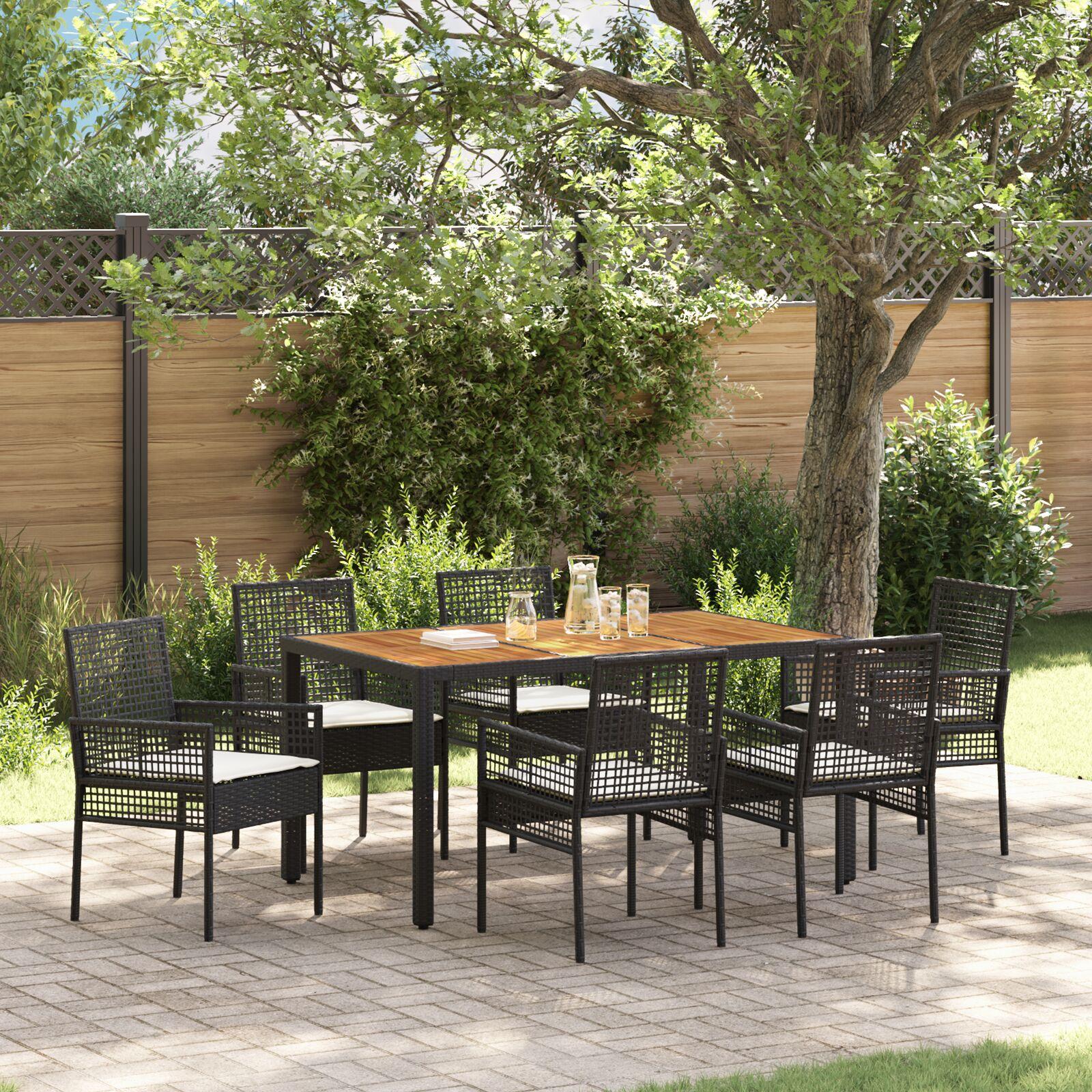 Have Spisebordssæt 5 Dele Polyrattan - Sort og cremefarvet / 150 x 90 x 75 cm / 6-personers