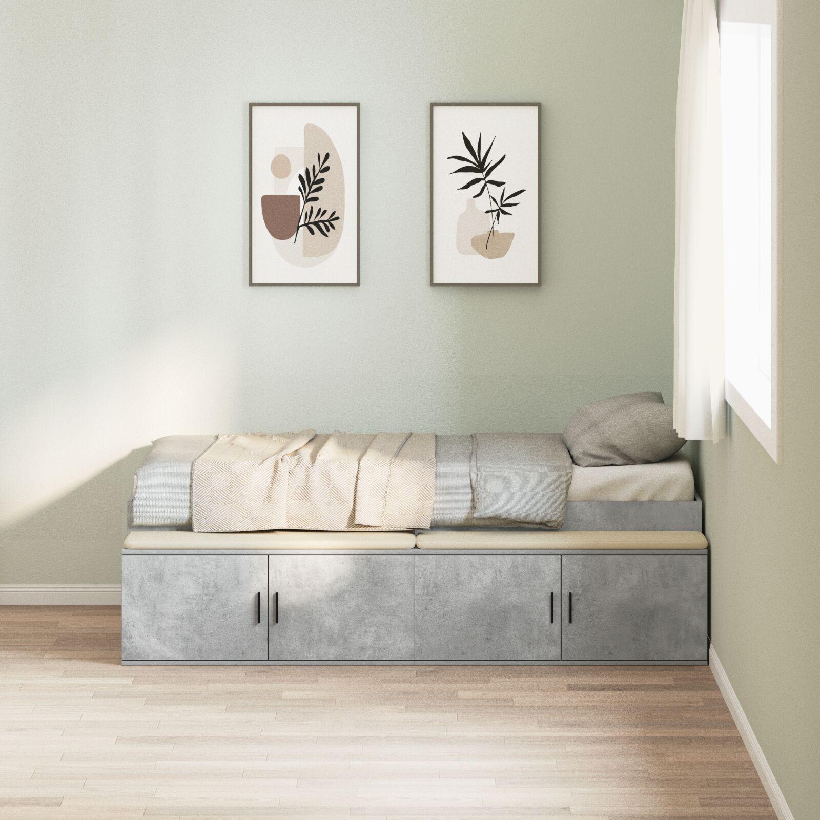 Sengestel med opbevaring beton grå 100 x 200 cm i konstrueret træ