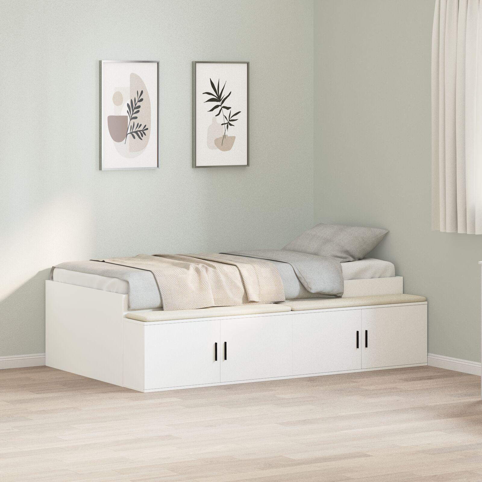 Seng med opbevaring Hvid 90 x 200 cm Konstrueret træ
