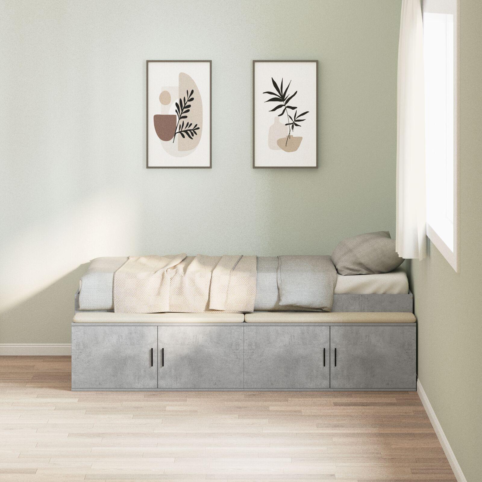 Sengestel med skuffer - beton grå 90 x 200 cm i konstrueret træ