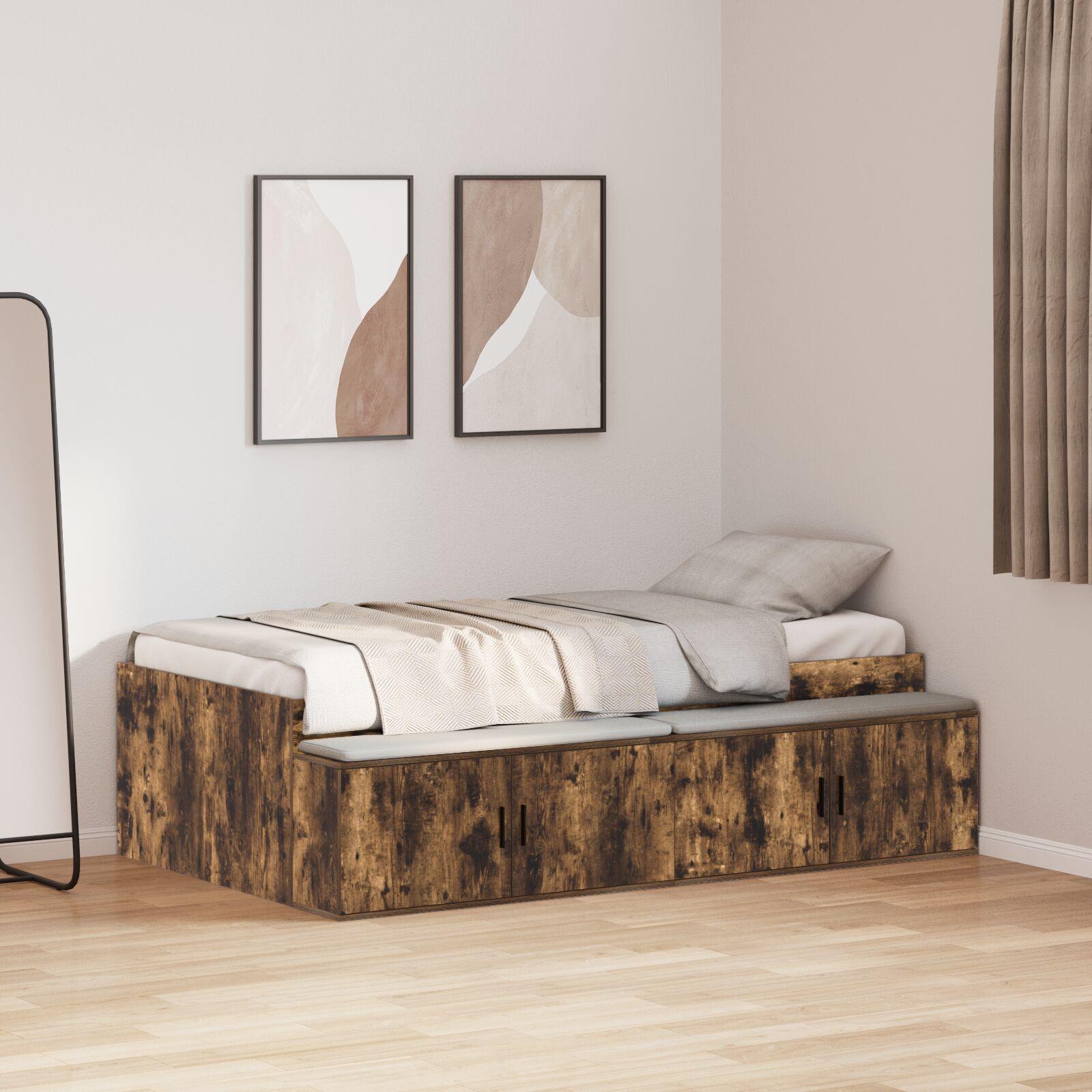 Seng med opbevaring Røget eg 90 x 200 cm Konstrueret træ
