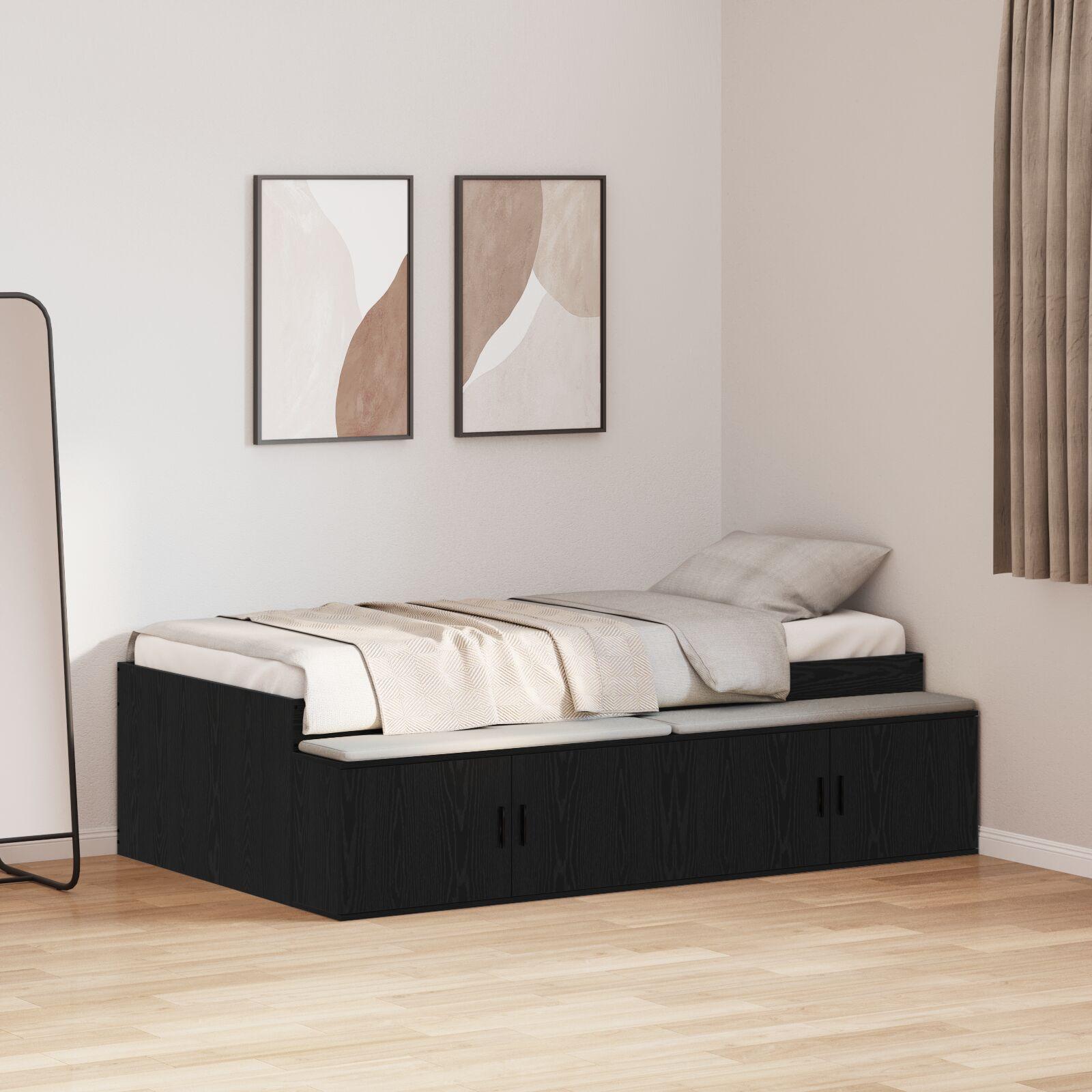 Seng med opbevaring Sort eg 75 x 190 cm Konstrueret træ