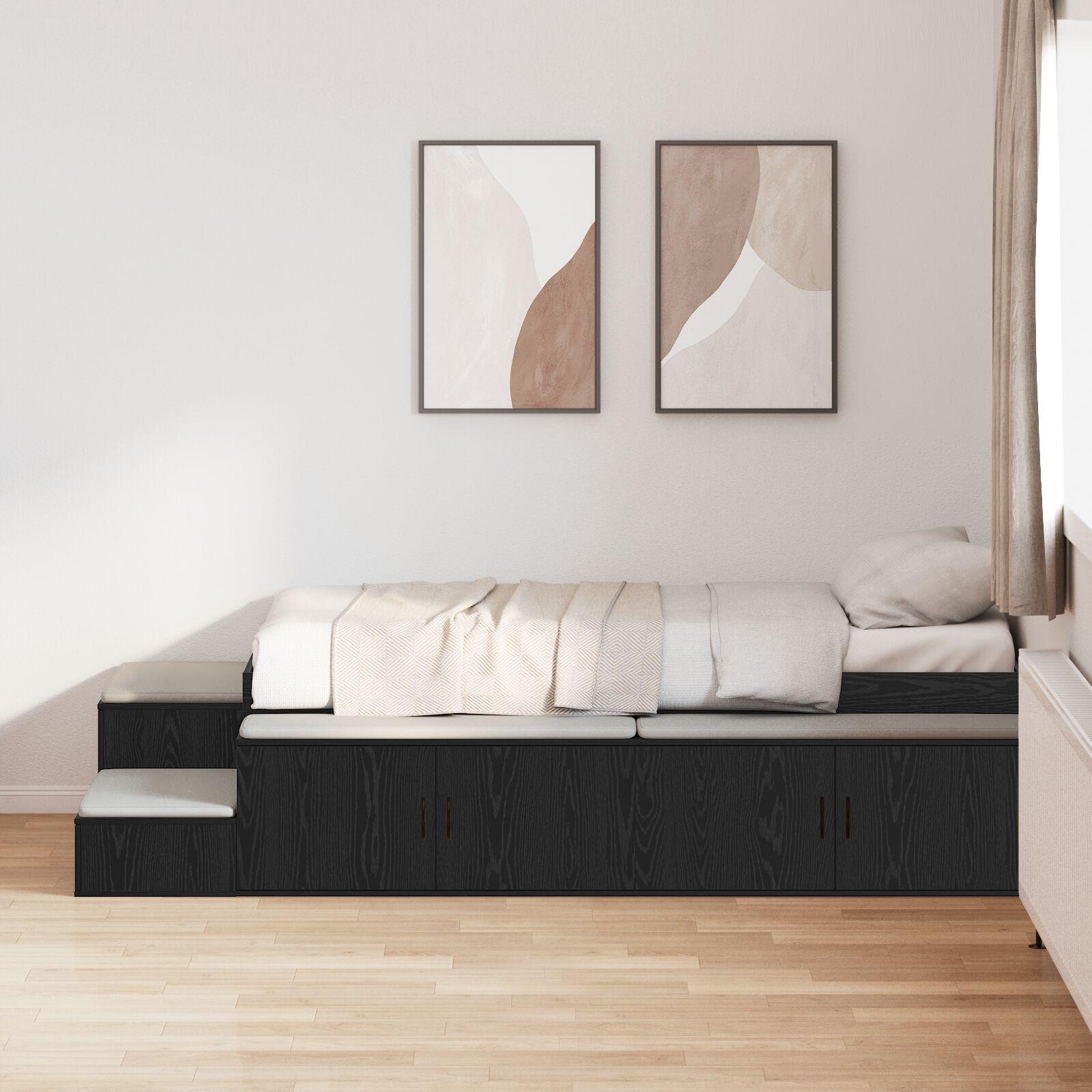 Seng med opbevaring Sort eg 244 x 127 x 53.5 cm Konstrueret træ