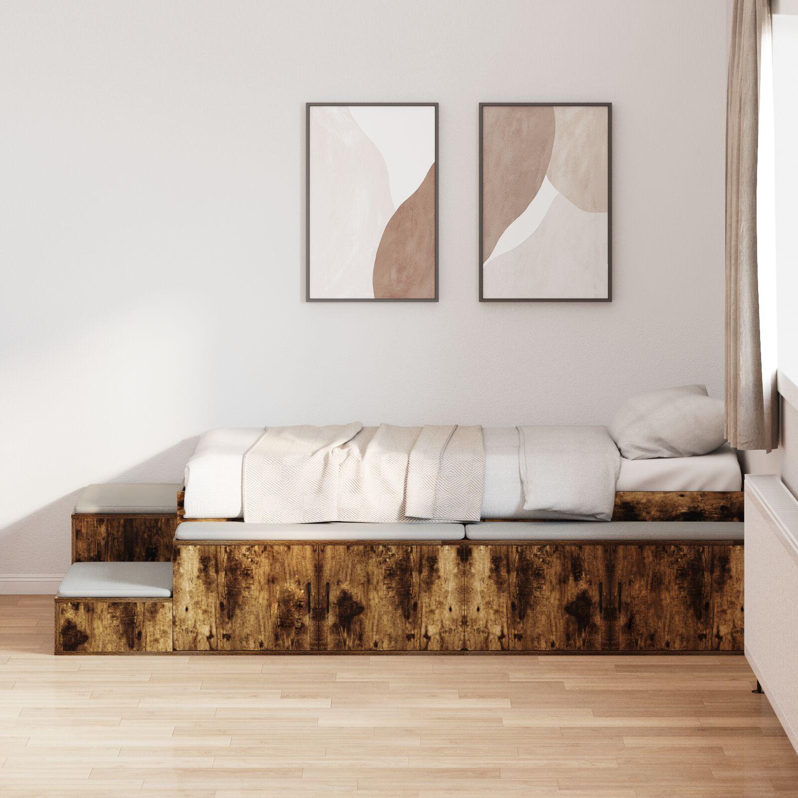 Seng med opbevaring med skuffe Røget eg 244 x 127 x 53.5 cm