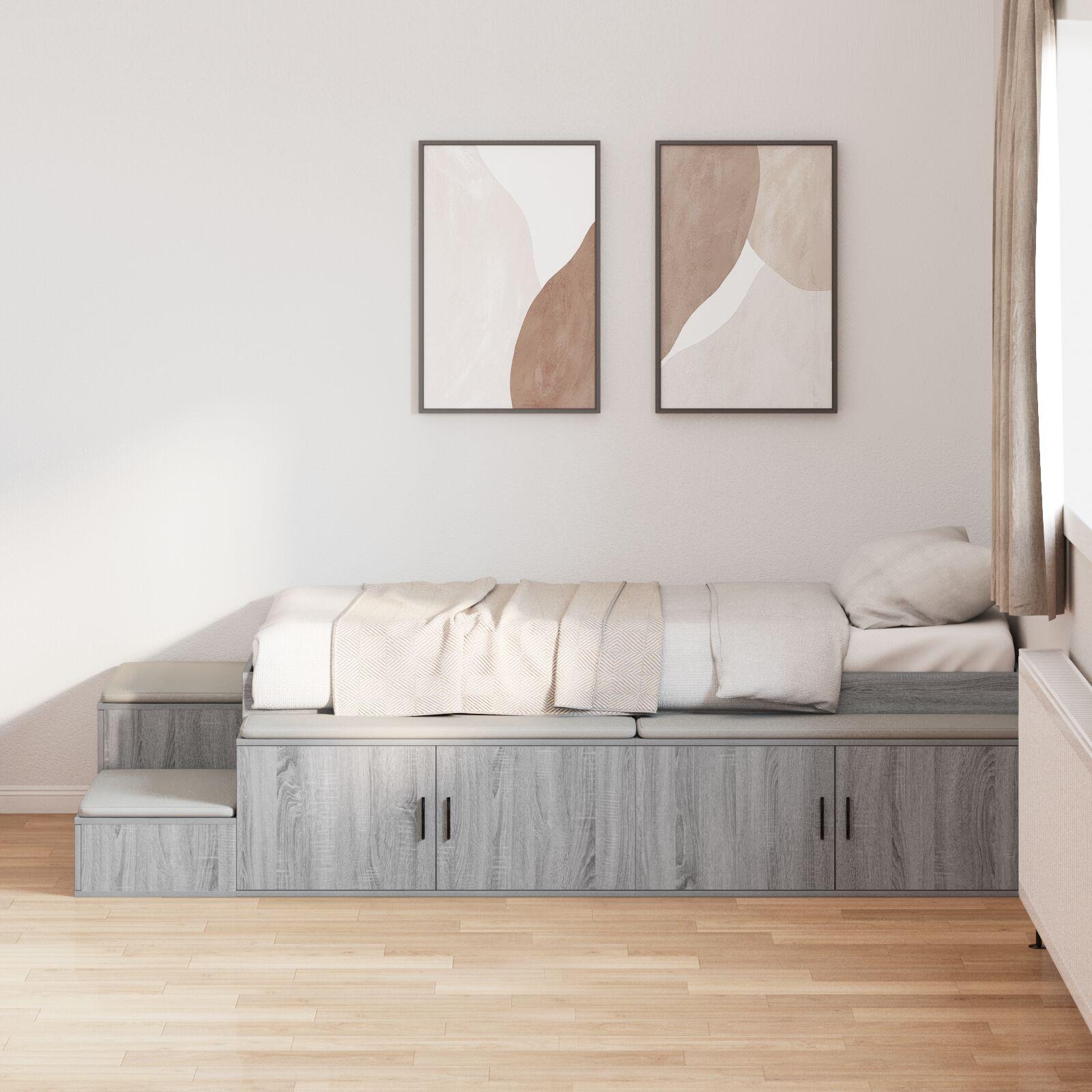 Seng med opbevaring med dør Grå sonoma-eg 244 x 127 x 53.5 cm
