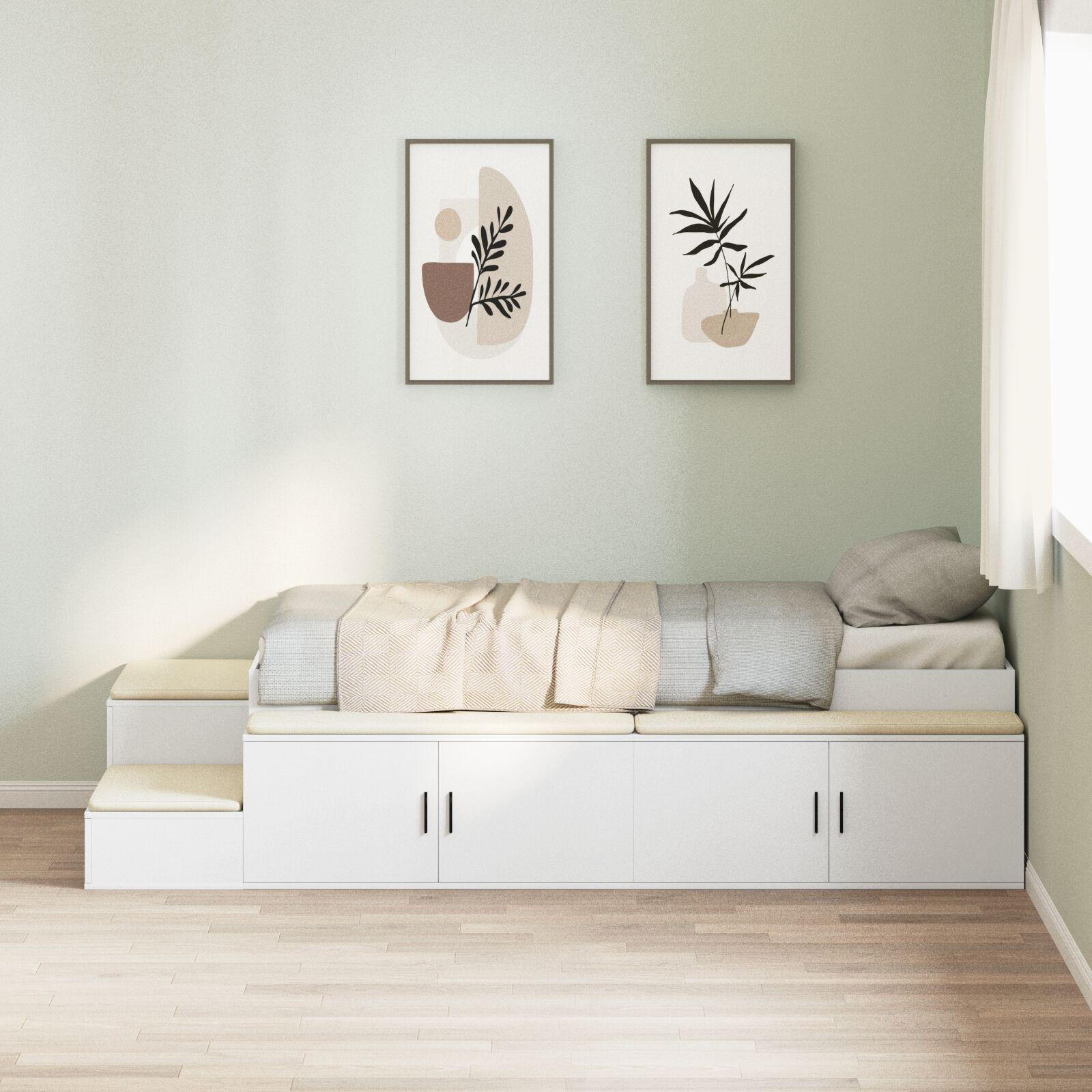 Seng med opbevaring Hvid 234 x 103 x 53.5 cm Konstrueret træ