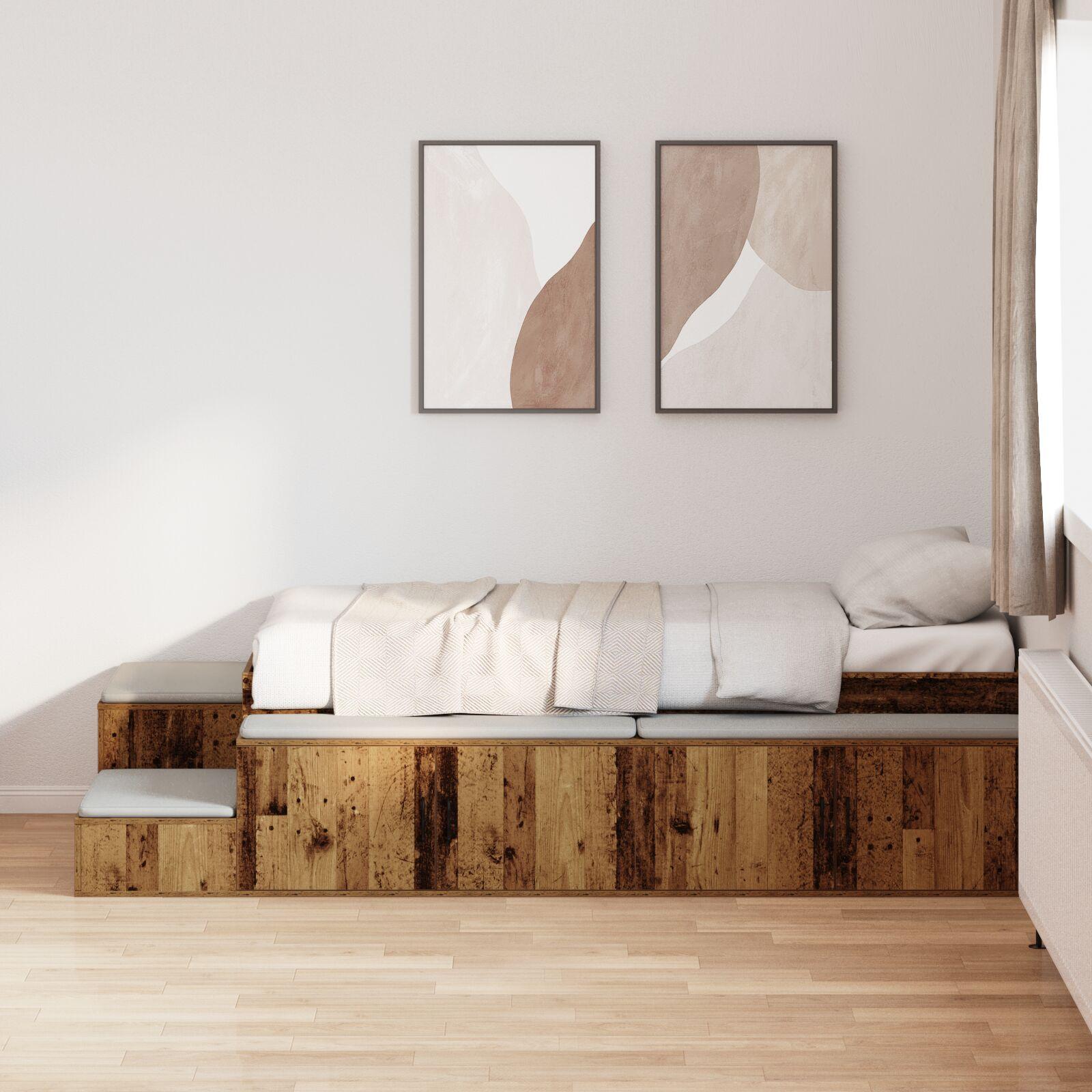 Seng med opbevaring med skuffe Gammelt træ 234 x 103 x 53.5 cm