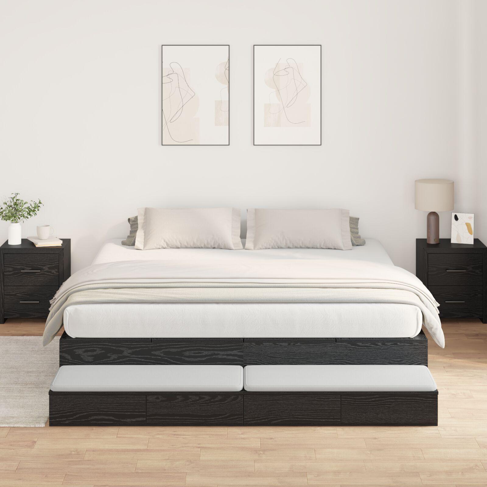 Seng med opbevaring med skuffe Sort eg 236.5 x 200 x 31.5 cm