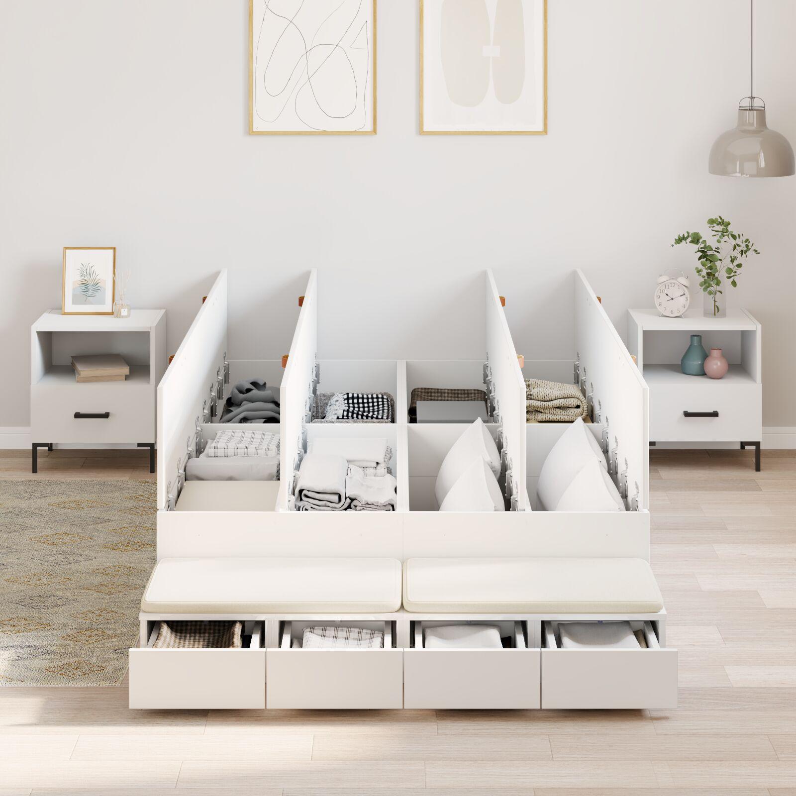 Seng med opbevaring Hvid 236.5 x 120 x 31.5 cm Konstrueret træ