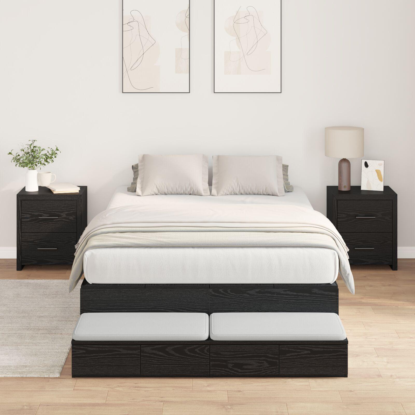 Seng med opbevaring med skuffe Sort eg 236.5 x 120 x 31.5 cm