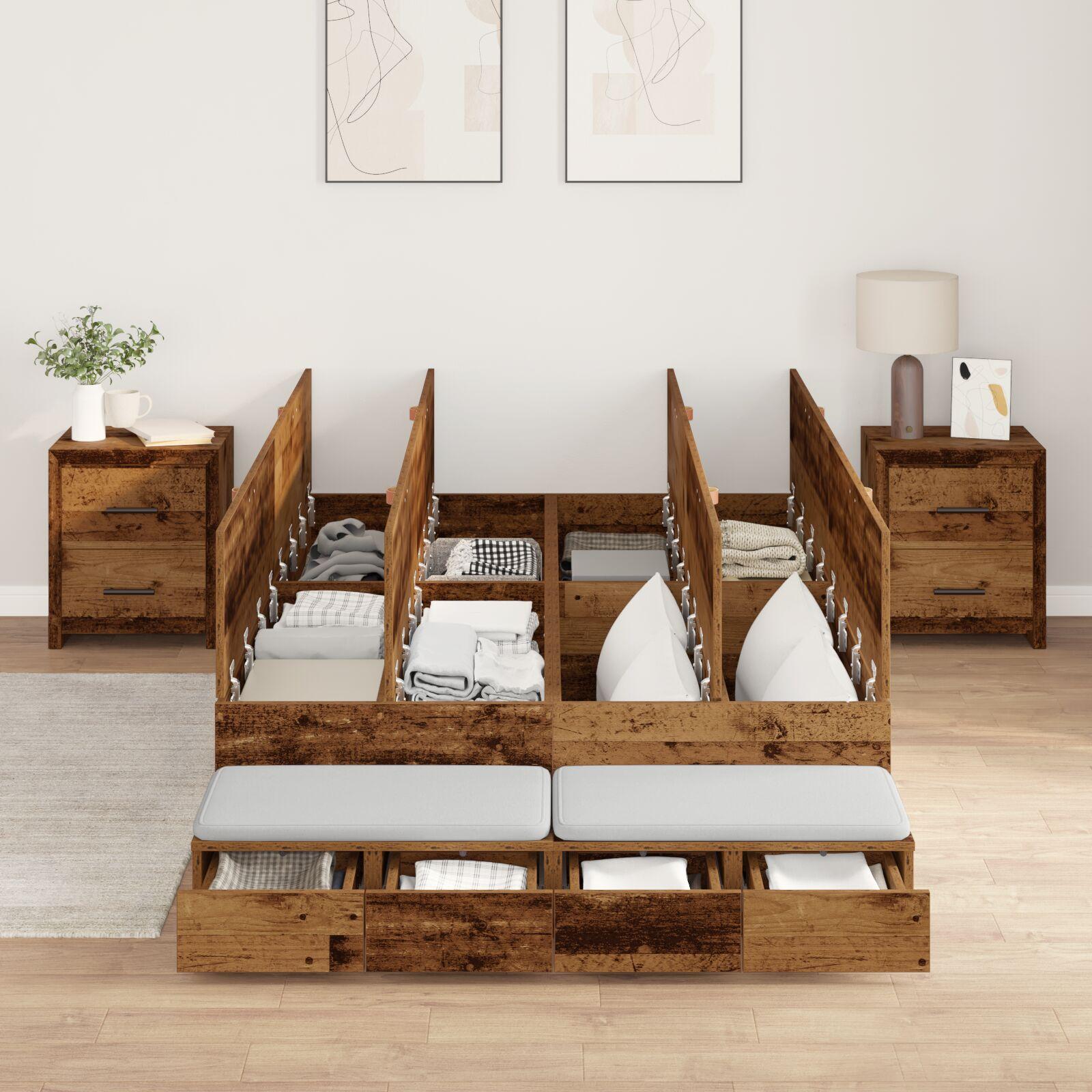 Seng med opbevaring med dør Gammelt træ 236.5 x 120 x 31.5 cm