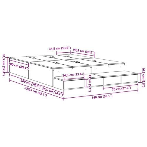 Opbevaringsseng Hvid 140x200 cm