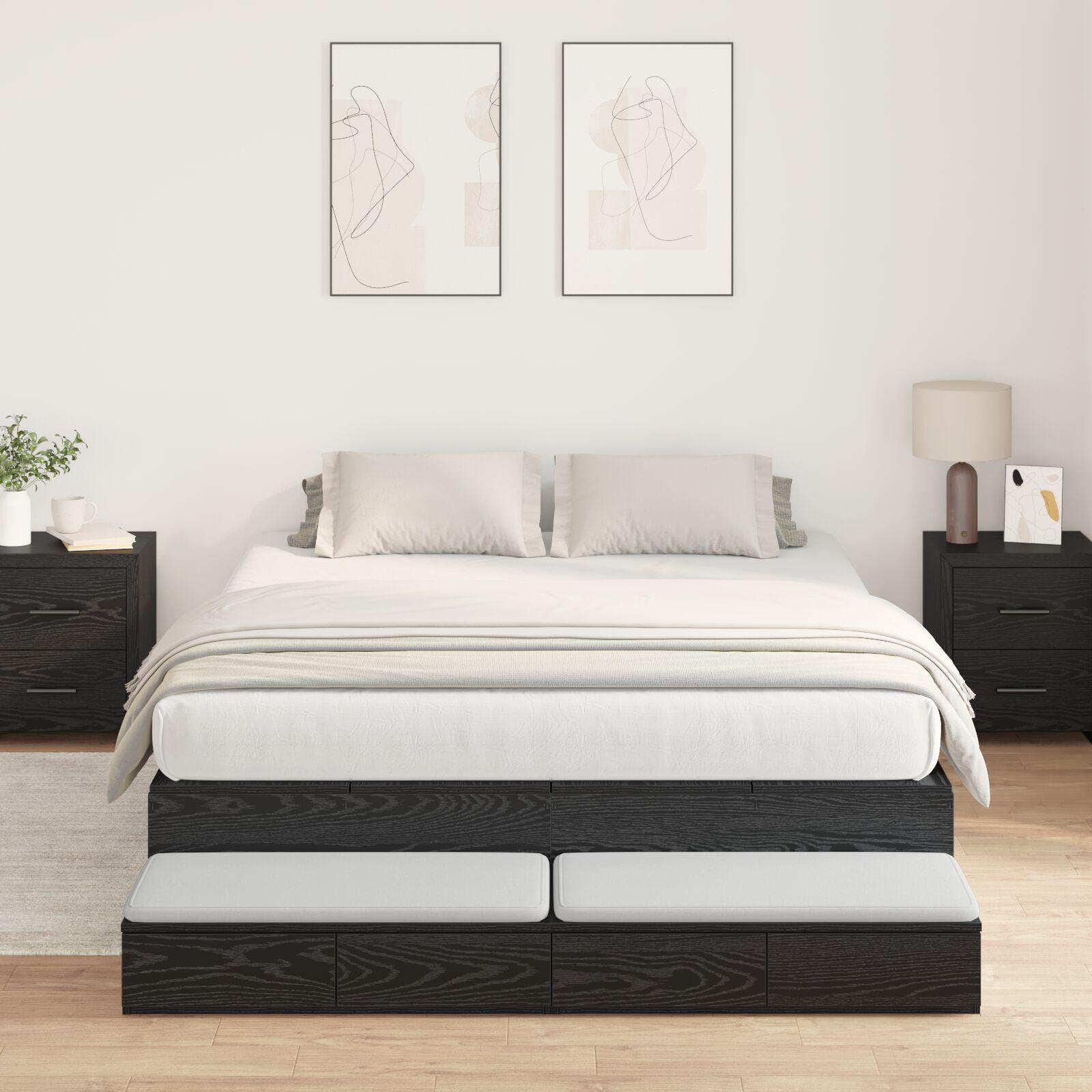 Seng med opbevaring med skuffe Sort eg 236.5 x 140 x 31.5 cm