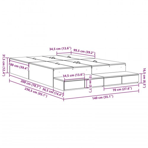 Opbevarings sengestel Sort eg 140x200 cm