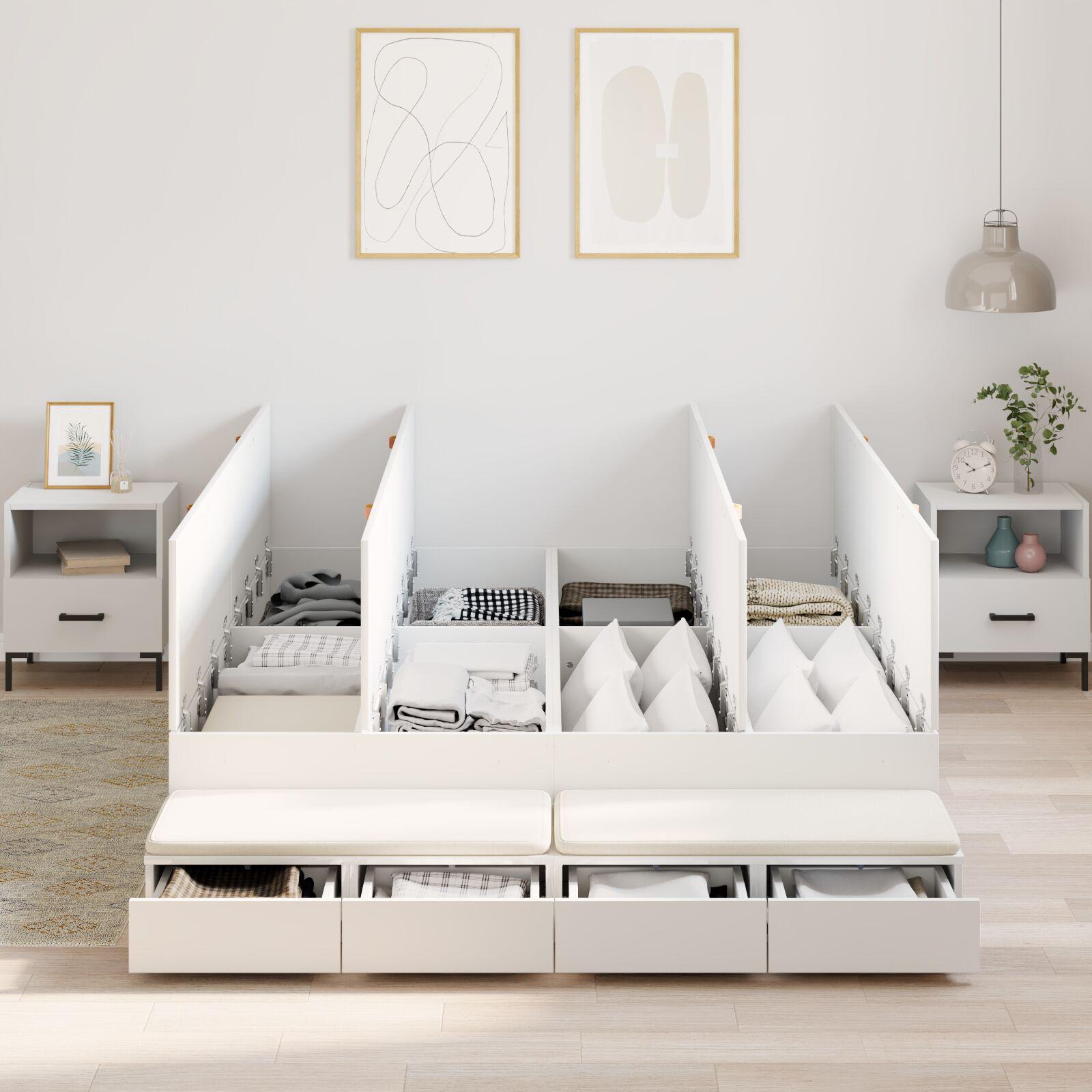 Seng med opbevaring Hvid 236.5 x 150 x 31.5 cm Konstrueret træ