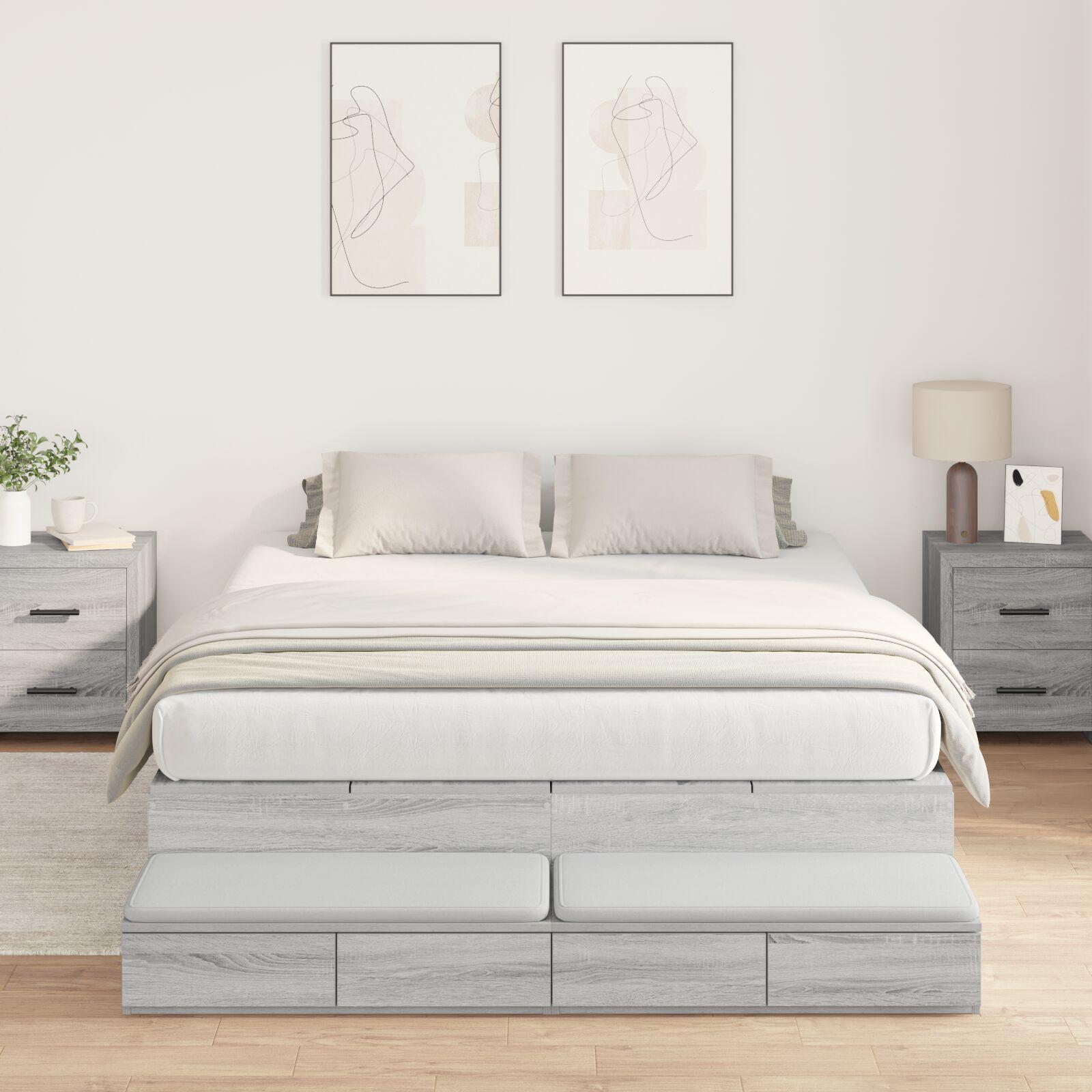 Seng med opbevaring Grå sonoma Konstrueret træ 150 x 200 cm
