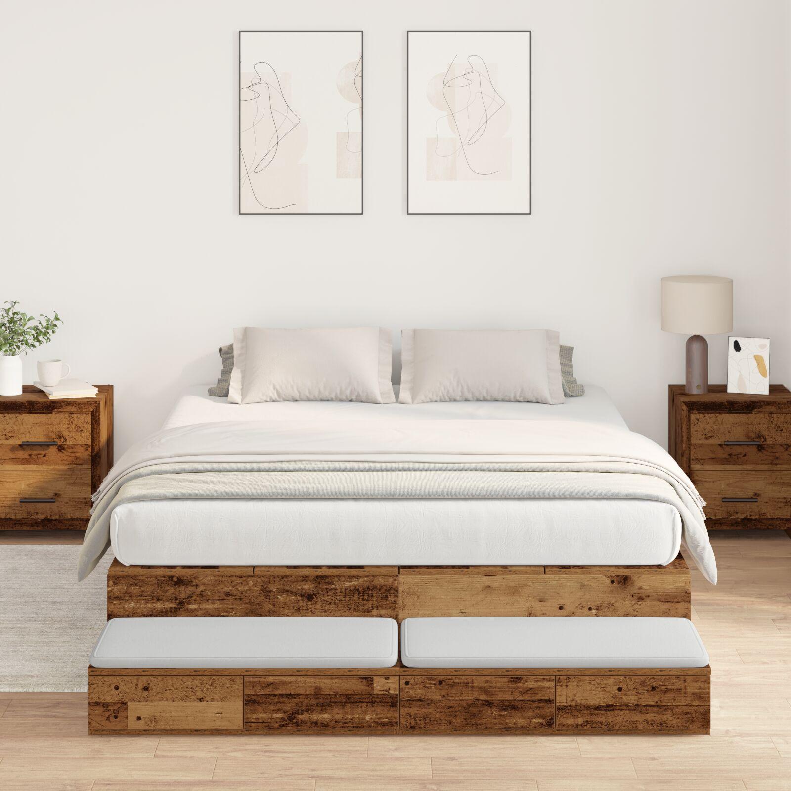 Seng med opbevaring med dør Gammelt træ 236.5 x 150 x 31.5 cm