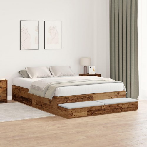Opbevaringsseng ramme Gammelt træ Konstrueret træ 150 x 200 cm