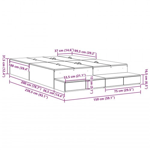Opbevaringsseng ramme Gammelt træ Konstrueret træ 150 x 200 cm