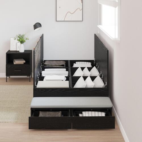 Seng med opbevaring Sort eg Konstrueret træ 90 x 190 cm