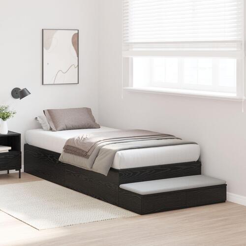 Seng med opbevaring Sort eg Konstrueret træ 90 x 190 cm