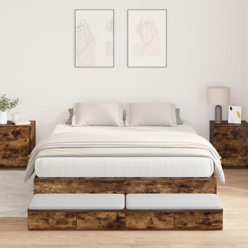 Seng med opbevaring Røget egetræ Konstrueret træ 140 x 190 cm