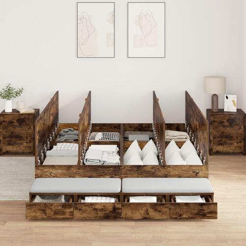 Seng med opbevaring Røget egetræ Konstrueret træ 140 x 190 cm
