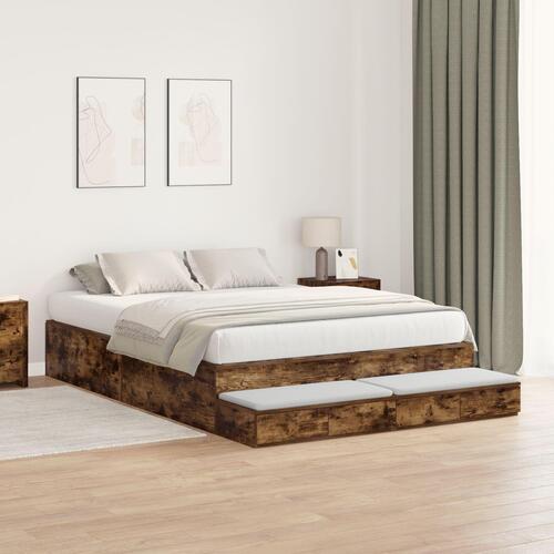 Seng med opbevaring Røget egetræ Konstrueret træ 140 x 190 cm