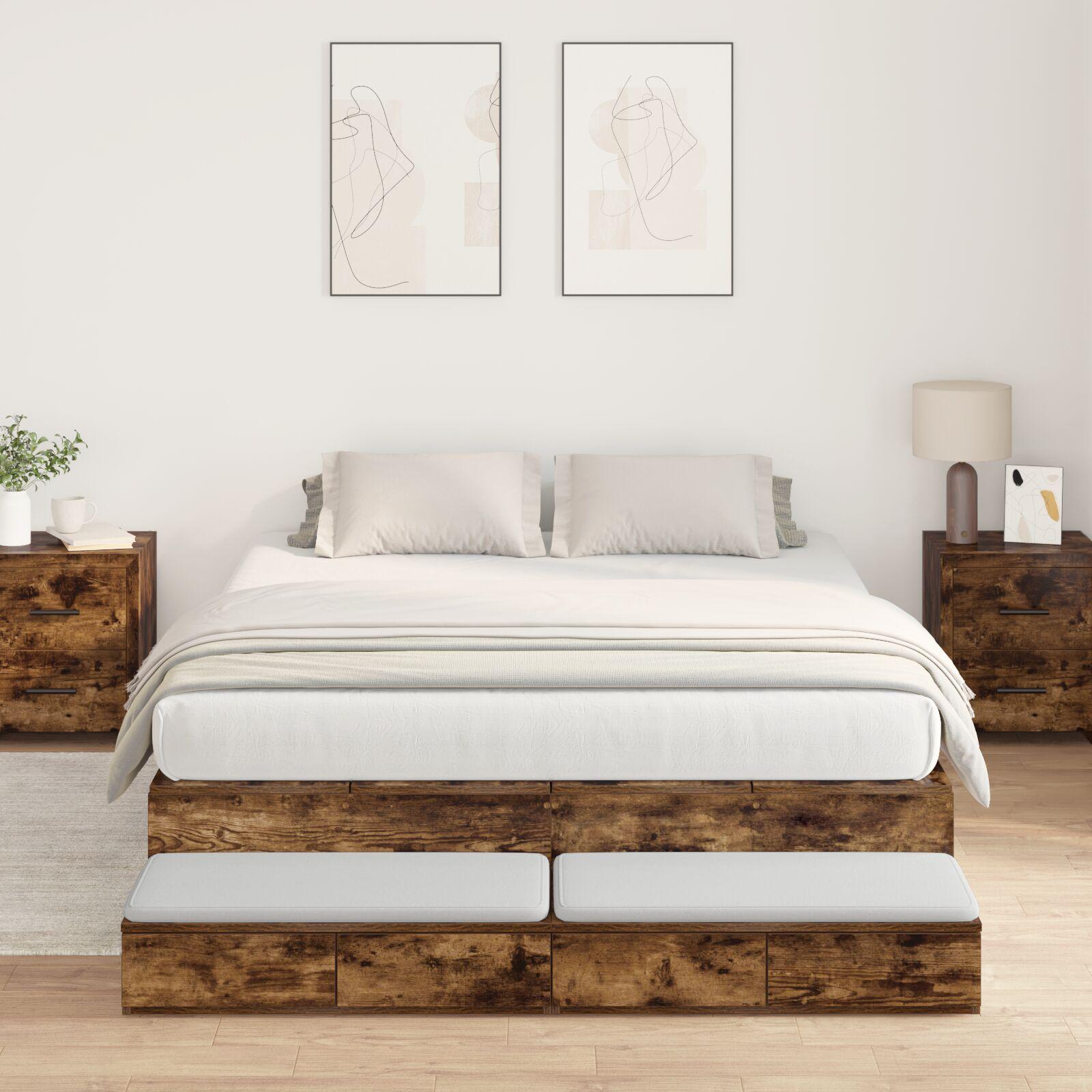 Seng med opbevaring med skuffe Røget eg 226,5 x 135 x 31,5 cm