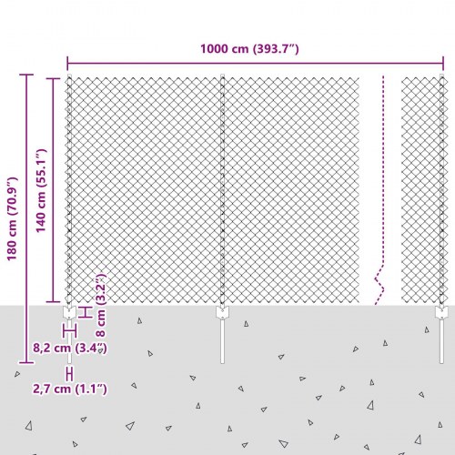 Kædehegn med 10 U-poster Grøn 1,4x10 m Stål