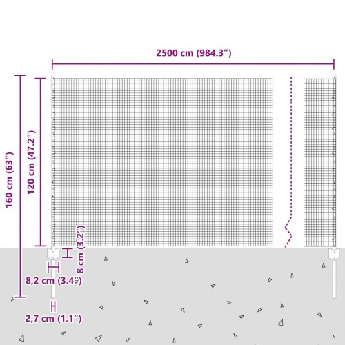 Svejset Trådhegn med 22 U Poster Sølv 1.2x25 m Stål
