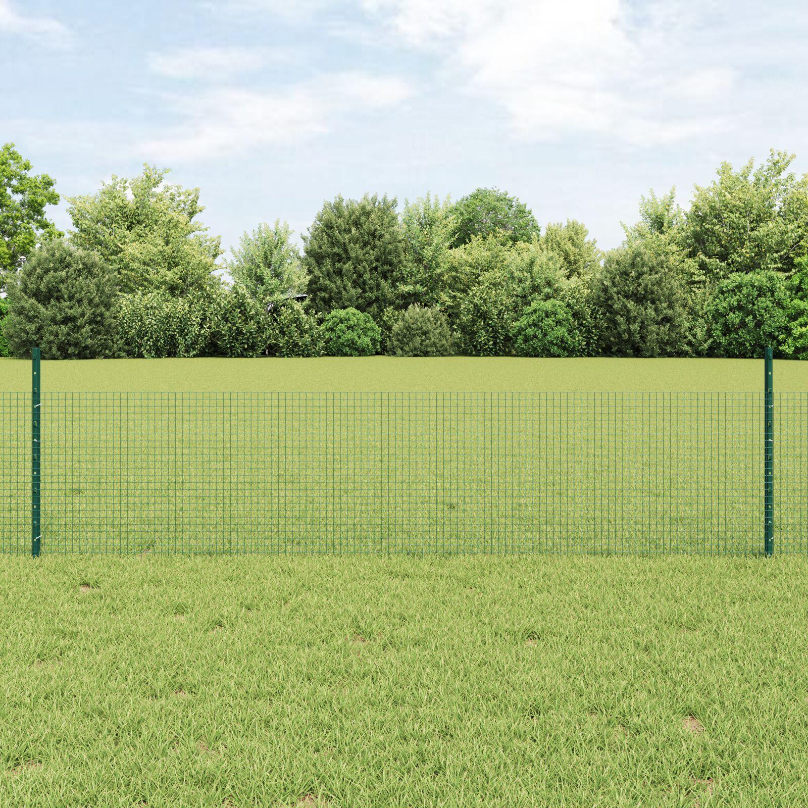 Svejsestålhegn 50 × 0,5 m - PVC-belagt stål, grøn mesh med stolper
