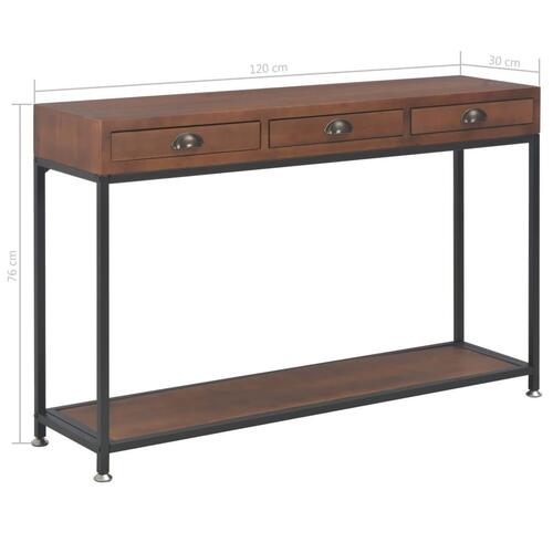 Konsolbord med 3 skuffer 120x30x76 cm massivt grantræ