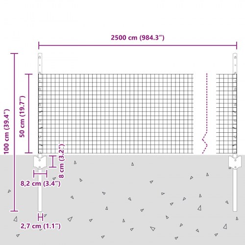 Hønnetrådsgitter Sæt Sæt af 2 Grå Stål, PVC 25 x 0.5 m