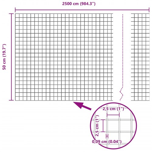Hønnetrådsgitter Sæt Sæt af 2 Grå Stål, PVC 25 x 0.5 m