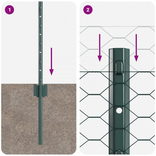 Hegn Stolper 5 stk U-Kanal Grøn 60 cm Stål, Hexagon Hegn Grøn 0.5x10 m Stål