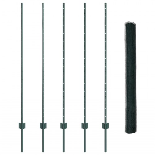 Hegnsindlæg 5 stk U-kanal grøn 140 cm stål, sekskantet hegn grøn 1,4x10 m stål