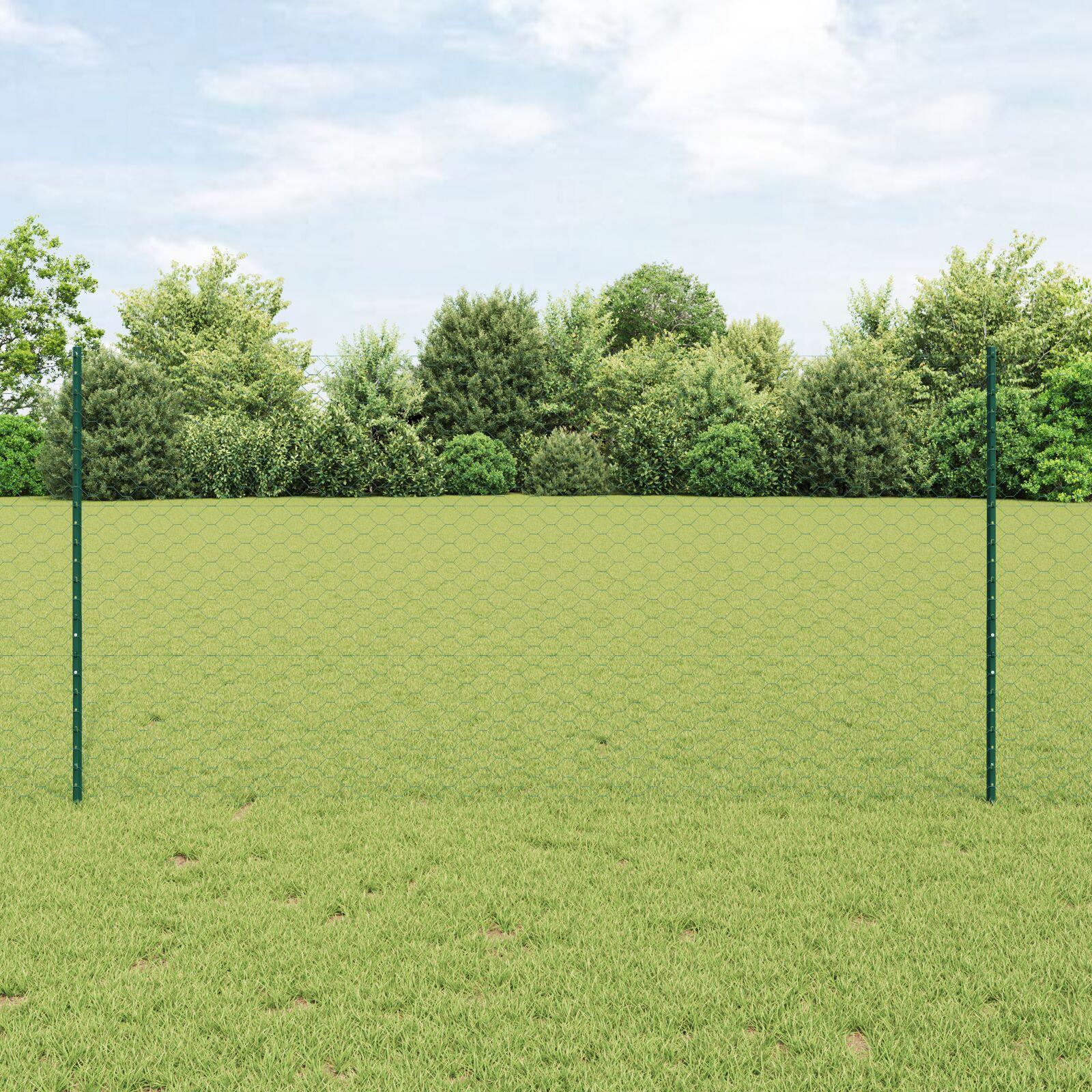 Hegnspæle 11 stk U-skinne Grøn 120 cm Stål, Sekskantet hegn Grøn 1,2x50 m Stål